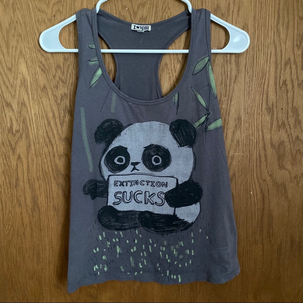 F21 panda graphic gray racerback tank top size S